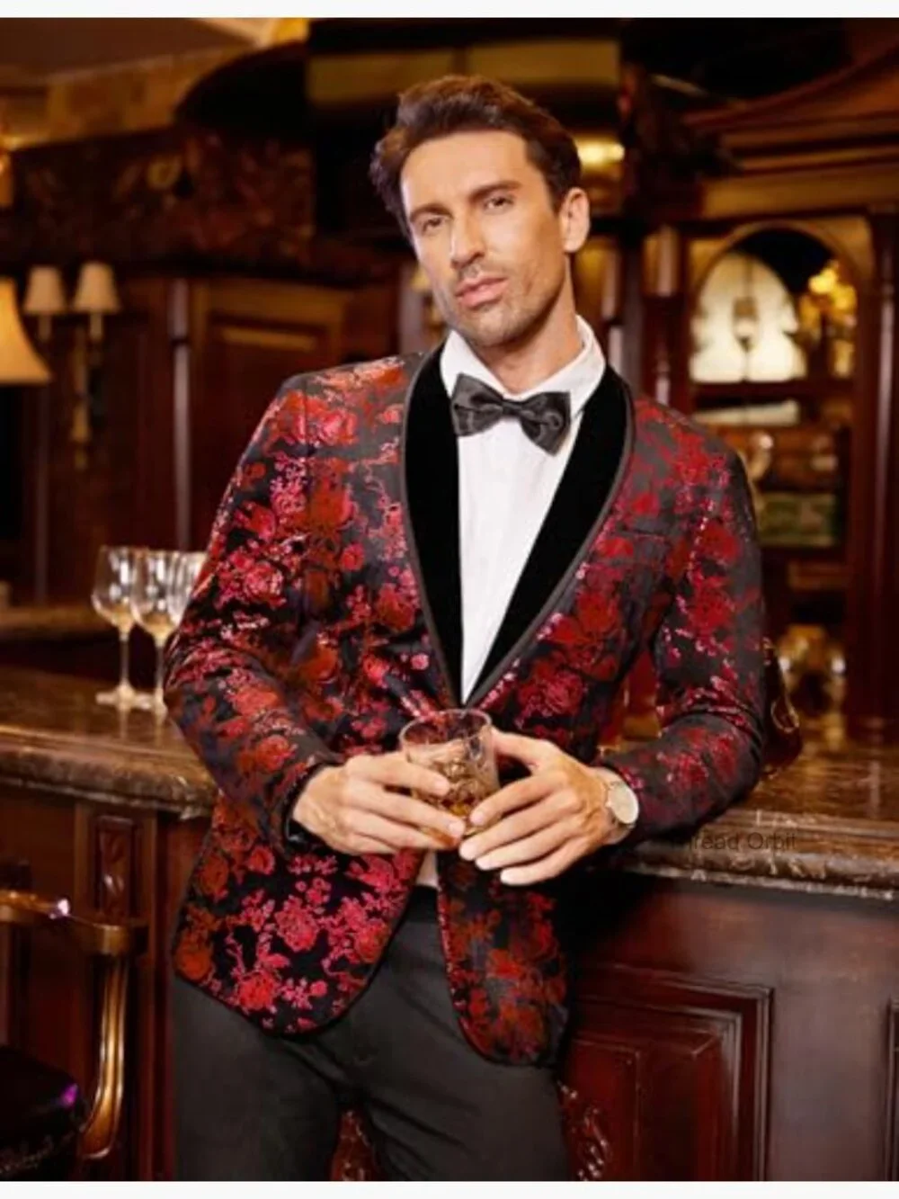 Velvet Tuxedo Floral Blazer Jacket One Button Shawl Lapel Prom - Picture 3 of 7